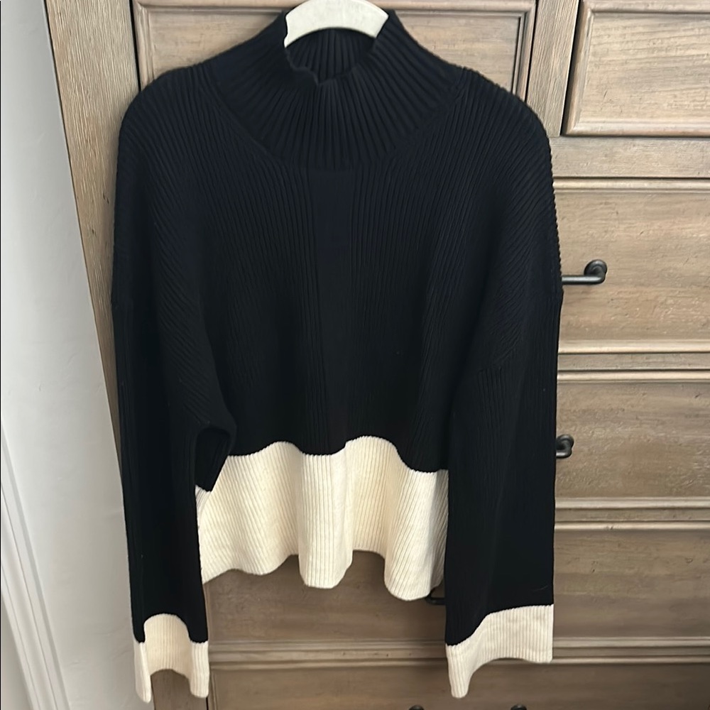 Elan Black and Cream Cowl Neck Sweater